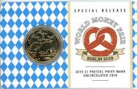Image 1 for 2019 $1 Mob of Roos World Money Fair Berlin Pretzel Privy Mark Uncirculated Coin