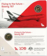 Image 1 for 2020 Qantas Centenary $1 Coloured $1 UNC Coin - Flying to the Future Boeing 787