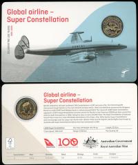 Image 1 for 2020 Qantas Centenary $1 Coloured UNC Coin - Global Airline Super Constellation