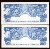 Image 2 for 1961 Consecutive Pair Five Pound Banknotes Coombs-Wilson TB81 919633-634 aUNC