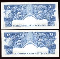 Image 2 for 1961 Consecutive Pair Five Pound Banknotes Coombs-Wilson TB81 919634-635 aUNC