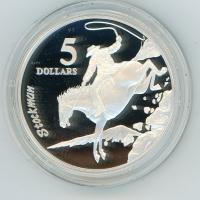 Image 1 for 1996 $5 From Masterpieces - Stockman The Coin is Sterling Silver and contains over 1oz of Pure Silver.