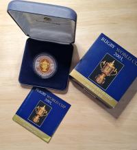 Image 1 for 2003 Rugby World Cup $5.00 Selectively Gold Plated Silver Proof Coin