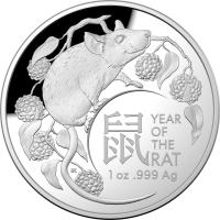 Image 2 for 2020 Lunar Year of the Rat $5.00 1oz Silver Domed Proof Coin
