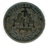 Image 1 for 1916E German Silver Half Mark aUNC