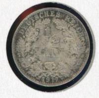 Image 1 for 1917D German Silver Half Mark aUNC