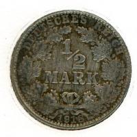 Image 1 for 1918E German Silver Half Mark aUNC