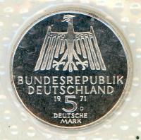 Image 2 for 1971D German Silver Proof Five Mark Coin