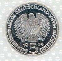 Image 2 for 1974F German Silver Proof Five Mark Coin