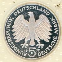 Image 2 for 1977J German Silver Proof Five Mark Coin