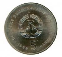 Image 2 for 1988A DDR Silver Five Mark Coin UNC