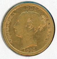 Image 2 for 1883S Australian Queen Victoria Young Head Gold Half Sovereign
