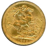 Image 1 for 1889S Australian Jubilee Head Gold Sovereign A