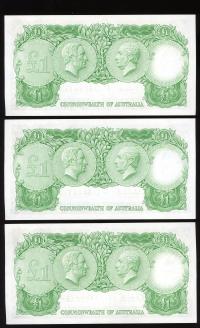 Image 2 for 1961 Consecutive Trio Coombs-Wilson One Pound Notes HK50 968227-29 EF