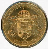 Image 2 for 1908 Hungary 100 Korona Gold Coin