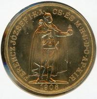Image 1 for 1908 Hungary 100 Korona Gold Coin