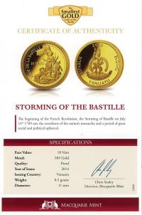 Image 3 for 2014 Vanuatu .05 Gram .585 Gold 10 Vatu - Storming of the Bastille