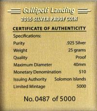 Image 4 for 2015 Solomon Islands Coloured Silver Proof - First World War Gallopoli Landing