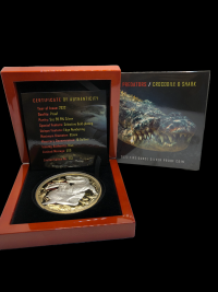 Image 1 for 2022 Niue 5oz Gold Plated Silver Proof Apex Predators Crocodile and Shark