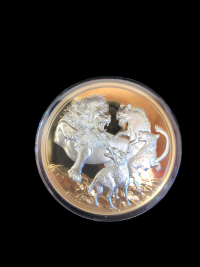 Image 2 for 2022 Niue 5oz Gold Plated Silver Proof Apex Predators Lion and Hyena