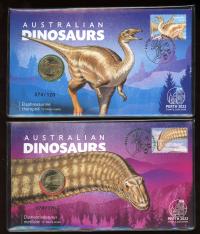 Image 2 for 2022 Australian Dinosaurs Set of 4 PNCs 074 and 075 - Perth Stamp and Coin Show Limited to only 120