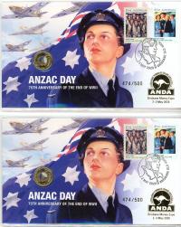 Image 1 for 2020 ANZAC Day End Of WWII  Brisbane ANDA MOney Expo PNC Pair - Matching Numbers
