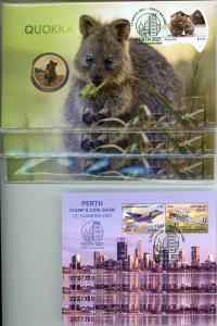 Image 1 for 2021 Quokka PNC's & Mini Sheets with Matching Numbers - Perth Stamp & Coin Show 12-14 March 2021  