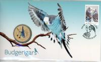 Image 1 for 2022 Issue 16 Budgerigars PNC with Perth Mint Coloured Budgerigar $1 Coin