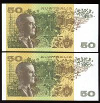 Image 2 for 1993 Consecutive Pair of $50 Fraser Evans First Prefix FAA 478327-38 UNC