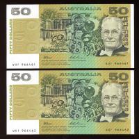 Image 1 for 1993 Consecutive Pair of $50 Fraser Evans WUF 966461-62 aUNC