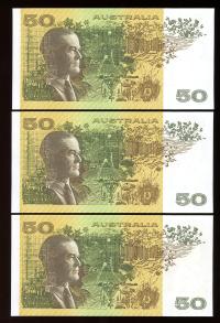 Image 2 for 1993 Consecutive Trio of $50 Fraser Evans WUF 966458-60 UNC