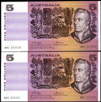 Image 1 for 1974 $5 Pair Phillips-Wheeler NNC 263630-31 gEF 