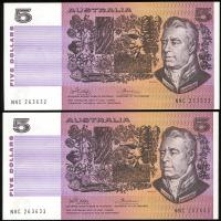 Image 1 for 1974 $5 Pair Phillips-Wheeler NNC 263632-33 gEF
