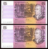 Image 1 for 1990 $5 Pair Fraser-Cole QLX 667871-872 UNC