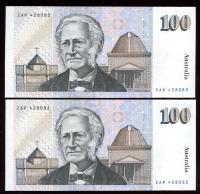 Image 1 for 1984 Consecutive Pair $100.00 Johnston-Stone UNC - ZAP 428082-83