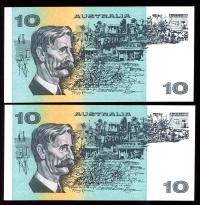 Image 2 for 1991 $10.00 Pair Fraser-Cole No Plate Letter  - UNC MRB 802711-12
