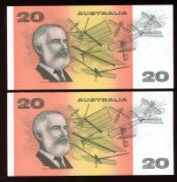 Image 2 for 1991 $20 Pair Fraser Cole RUJ 852458-59 UNC