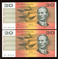 Image 1 for 1991 $20 Pair Fraser Cole RUJ 852458-59 UNC