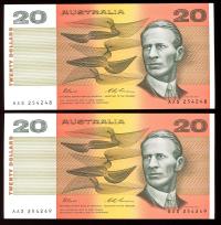 Image 1 for 1993 $20 Pair Fraser-Evans AAS 254248-49 UNC