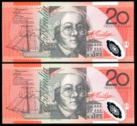 Image 2 for 2005 Consecutive Pair $20 Polymer BC05 968180-181 UNC