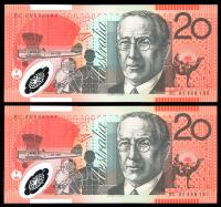 Image 1 for 2005 Consecutive Pair $20 Polymer BC05 968180-181 UNC