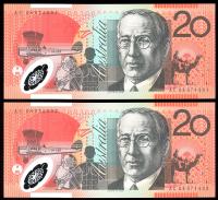 Image 1 for 2008 Consecutive Pair $20 Polymer AC08-974691-692 UNC