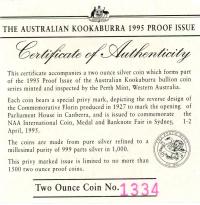 Image 4 for 1995 2oz Kookaburra Proof with Parliament House Privy Mark