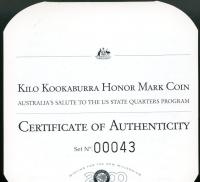 Image 3 for 1999 One Kilo Australian Kookaburra Honor Mark Coin - US State Quarters