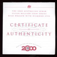 Image 4 for 2000 $30 Australian Lunar Series I Year of the Dragon 1 Kg Coloured Silver Coin with Diamond Eyes