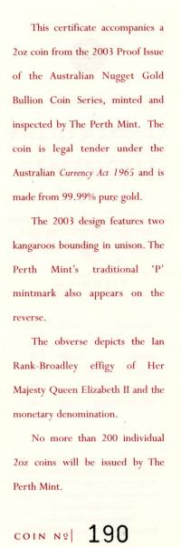 Image 6 for 2003 Australian Nugget 2oz Gold Proof Coin - Kangaroo