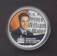 Image 1 for 2003 1oz Coloured Silver Proof Coin - HRH Prince William of Wales 21st Birthday