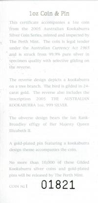 Image 5 for 2005 Australian 1oz Silver Gilded Kookaburra
