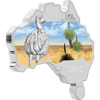 Image 2 for 2012 Australian Map Shaped Coloured 1oz Silver Coin  - Emu