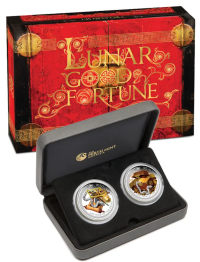 Image 1 for 2013 Lunar Good Fortune Year of the Snake Coloured Silver Two Coin Set